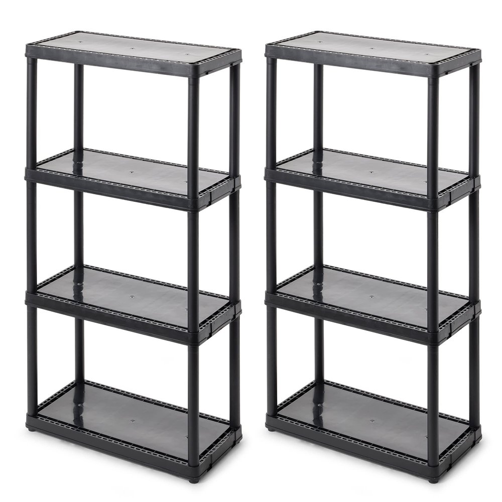 Gracious Living 4 Shelf Fixed Height Solid Light Duty Storage Unit 12 x 24 x 48 for Home, Garage, Basement, & Laundry, Black (2 Pack)
