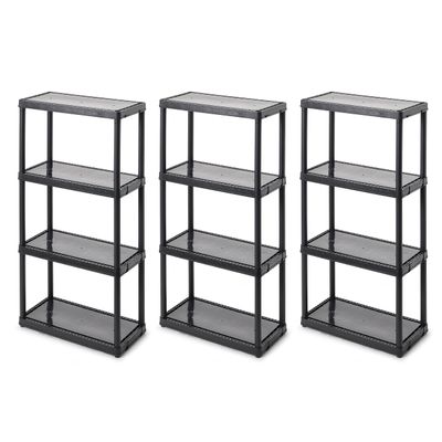 Gracious Living 4 Shelf Fixed Height Solid Light Duty Storage Unit 12 x 24 x 48 for Home, Garage, Basement, & Laundry, Black (3 Pack)