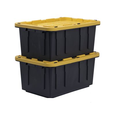 BLACK & YELLOW, 17-Gallon Heavy Duty Storage Bins with Lids, Stackable Plastic Storage Bins with Weather-Resistant Design, Home Organization, 2 Pack (12.5H x 18W x 26.9D)