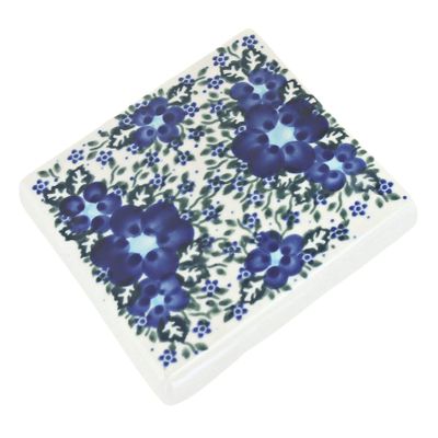 Blue Rose Polish Pottery - Blue Melanie Tile - 4.5"" Square - Ceramic Decorative Tile for Kitchen Backsplash, Trivet or Wall Art