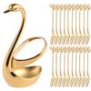 AnSaw Elegant Swan Base Holder & 20 pcs 4.7" Gold Leaf Stainless Steel Forks Set for Appetizers, Desserts, Fruits, Cakes, and Salads view 1