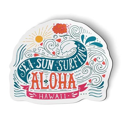 Aloha Hawaii Sea Sun Surfing Vacation - 5" Magnet for Car Locker Refrigerator