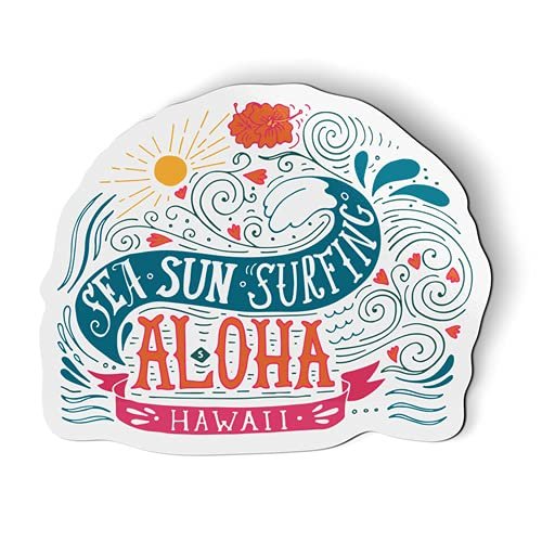 Aloha Hawaii Sea Sun Surfing Vacation - 5" Magnet for Car Locker Refrigerator