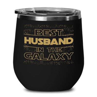 Best Husband in the Galaxy Wine Tumbler for Him from Wife Funny Unique Valentines Day Anniversary Birthday Christmas Fathers Day Idea for Hubby Black