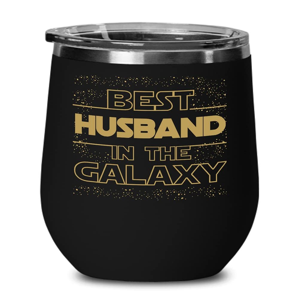 Best Husband in the Galaxy Wine Tumbler for Him from Wife Funny Unique Valentines Day Anniversary Birthday Christmas Fathers Day Idea for Hubby Black