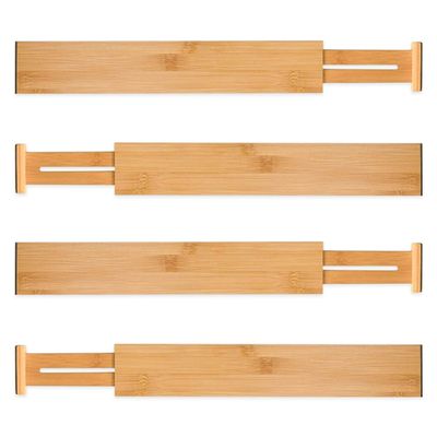 DICOBEE Bamboo Kitchen Drawer Dividers Organizers, (Large (17"-22")) Expandable Drawer Organizer, Adjustable Bamboo Dividers For Kitchen Drawers, Dresser, Bedroom, Bathroom, and Office, 4 Pack