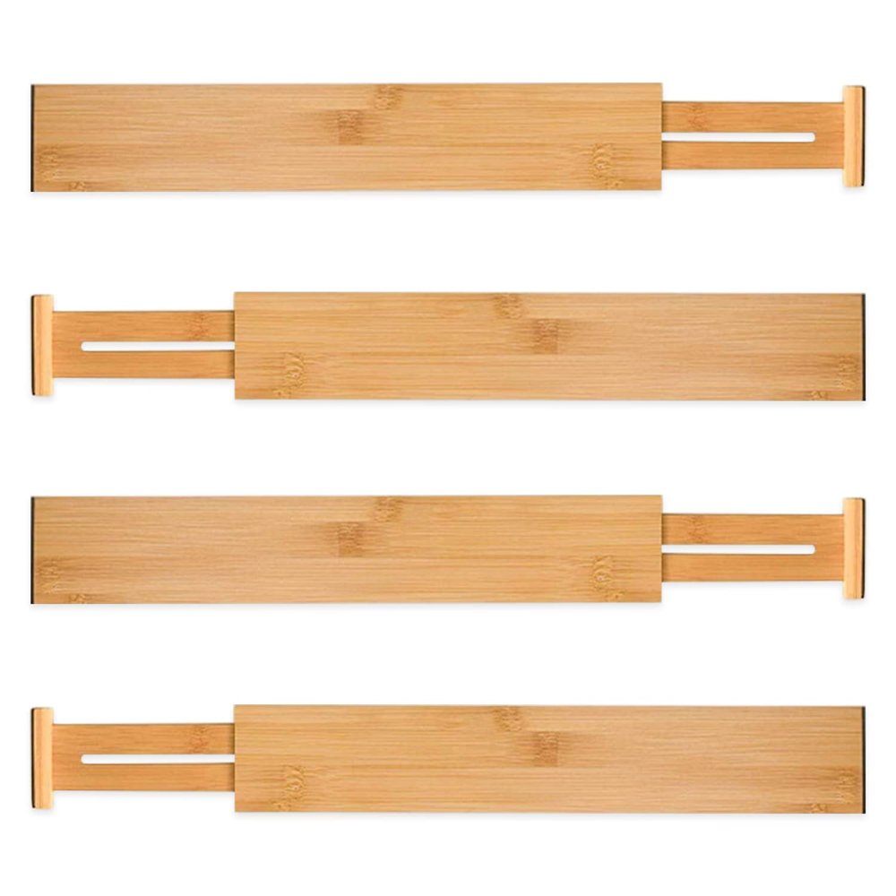 DICOBEE Bamboo Kitchen Drawer Dividers Organizers, (Large (17"-22")) Expandable Drawer Organizer, Adjustable Bamboo Dividers For Kitchen Drawers, Dresser, Bedroom, Bathroom, and Office, 4 Pack