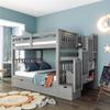 YSWH Bunk Bed Frame, Full-Over-Full Pinewood Bedroom Furniture Bed with Drawers, Storage Staircase, Open Shelves and Guardrails, Can Be Separated Into 2 Beds (Gray) view 3