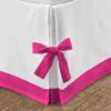 PG Beddings Luxury 1 Piece Two Tone Split Corner Tie Bed Skirt, 21 Inch Drop Length 100% Egyptian Cotton, Olympic Queen Size Solid White/Hot Pink view 4