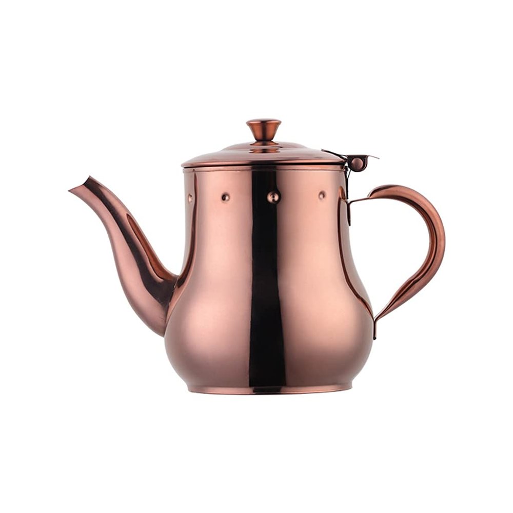 QIBOORUN Teapot with Infuser Loose Tea Leaf 17oz, Stainless Steel Tea Pot Coffee Water Small Kettle Filter Set-Rose Gold