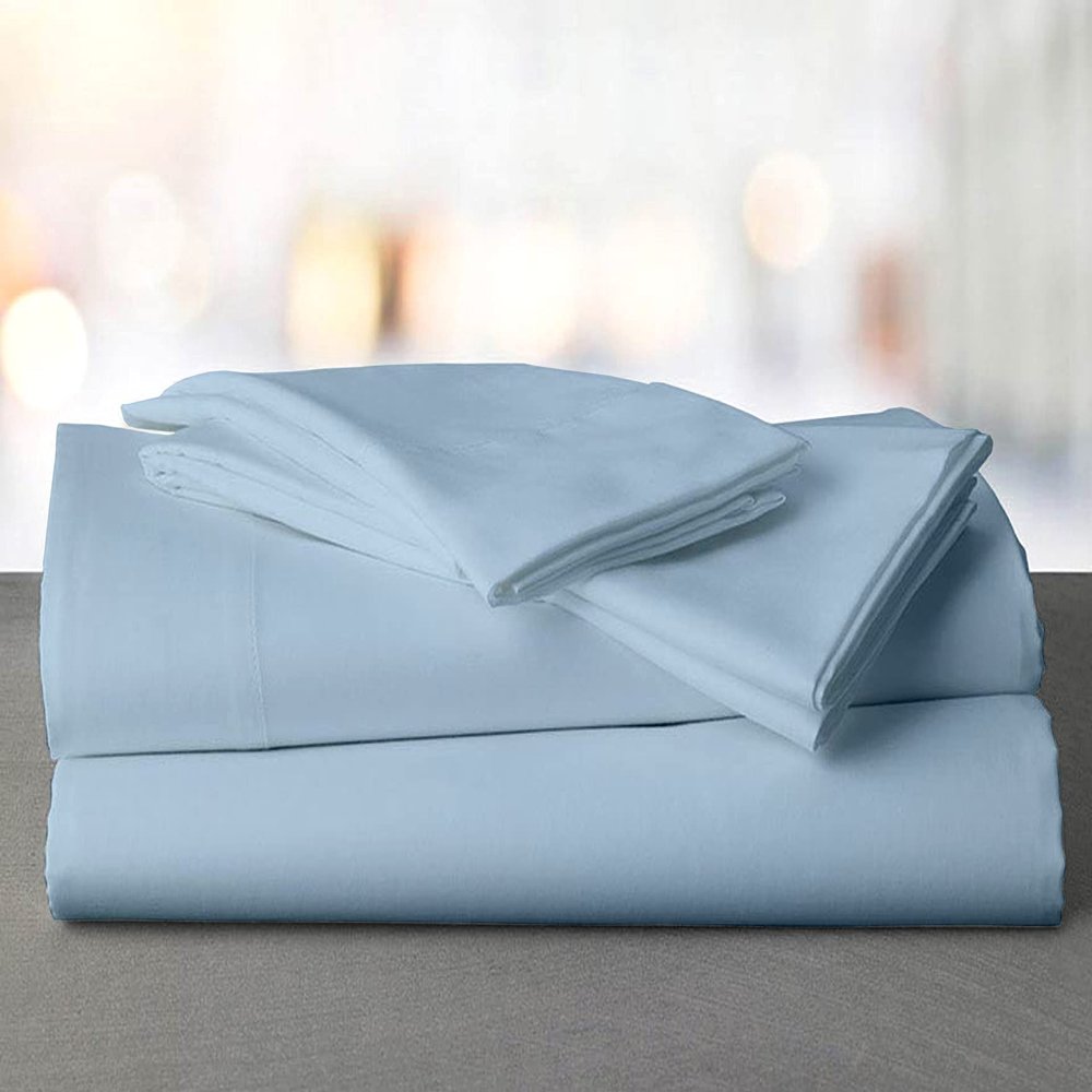 Mr Pandaa 100% American Supima Cotton 800 Thread Count Sheet Set, Ultra Crisp, Sateen Weave Hotel Collection, 13" Deep Pockets - Twin-Sky Blue