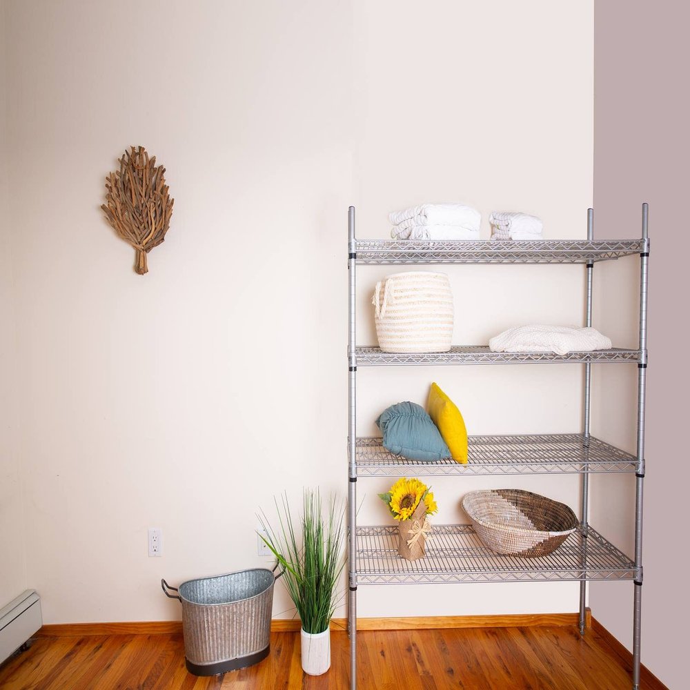 Omega 18" Deep x 48" Wide x 69" High 4 Tier Slanted Gray Wire Shelf Truck