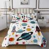 Erosebridal Outer Space Quilted Queen Size Kids Boys Cartoon Rocket Spaceship Bedspread Space Planet Meteorite Coverlet Set,Cosmos Theme 3 Piece Quilt Set with 2 Pillow Cases view 2