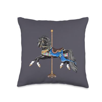 Black Stallion Carousel Horse Throw Pillow