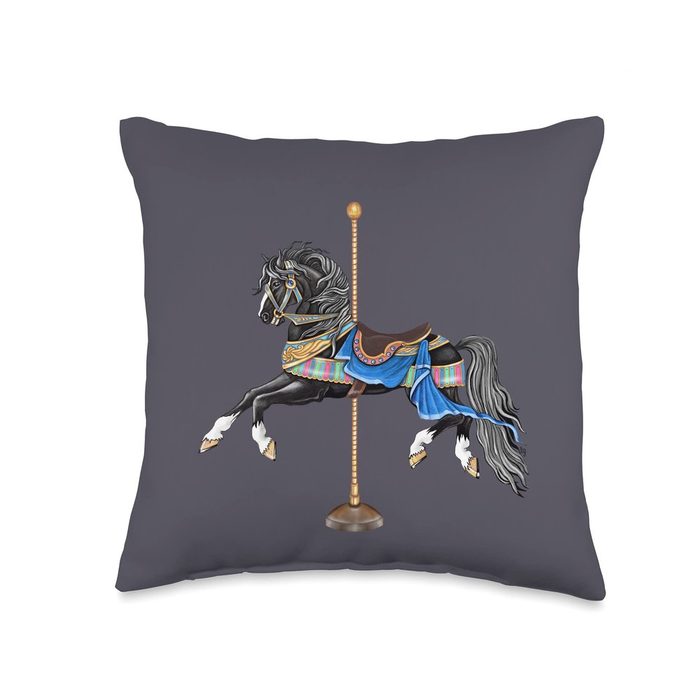 Black Stallion Carousel Horse Throw Pillow