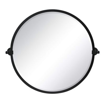 TEHOME Circle Pivot Bathroom Mirror in Matt Black Metal Frame Round Tilting Beveled Vanity Mirrors for Wall, Overall 30.05 x 26 inches (Mirrror 26 x 26 inches)