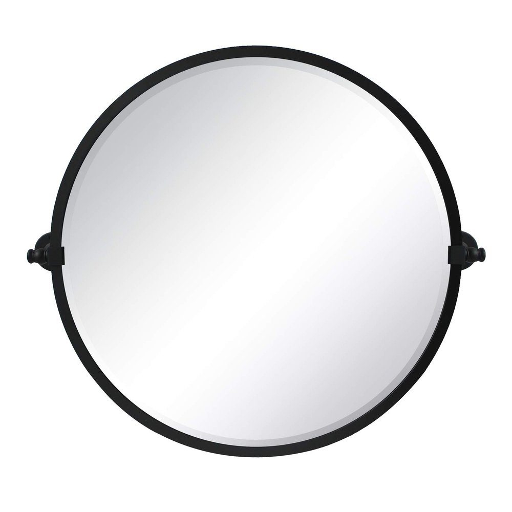TEHOME Circle Pivot Bathroom Mirror in Matt Black Metal Frame Round Tilting Beveled Vanity Mirrors for Wall, Overall 30.05 x 26 inches (Mirrror 26 x 26 inches)