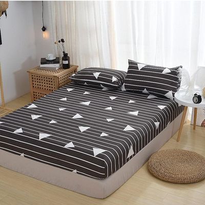 CFYCYHDZHT Bed Sheet Queen Size Non Slip Skin Friendly Printing Deep Pocket Fitted Sheet, Bedroom Pure Color Mattress Protector Pillowcase Stripe 180x200cm (3pcs)