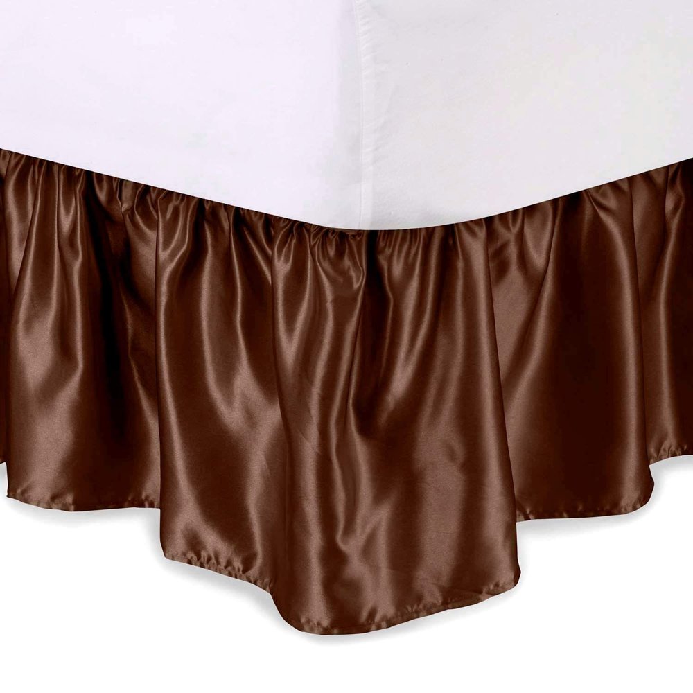 Bed Skirt - Ruffled Bed Skirt (RV King, Chocolate) 21 Inch Drop Dust Ruffle with Platform, Wrinkle and Fade Resistant - Dust Ruffle Bedskirt for Easy Fitting with Silky Satin