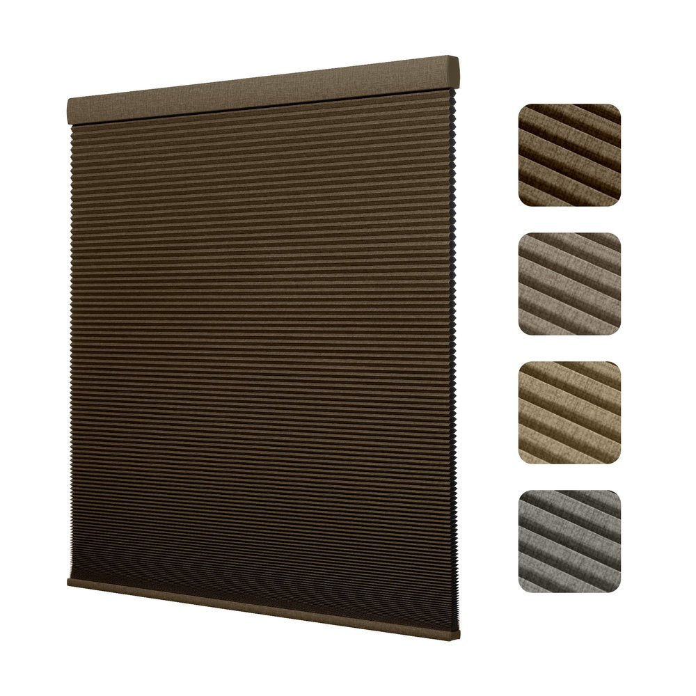 Boolegon Cordless Linen Pattern Cellular Shades Blackout Honeycomb Shades for Windows Pull Down Honeycomb Privacy Blinds for Bedroom Office Thermal Insulated, Blackout Brown, 38.5" W x 72" H