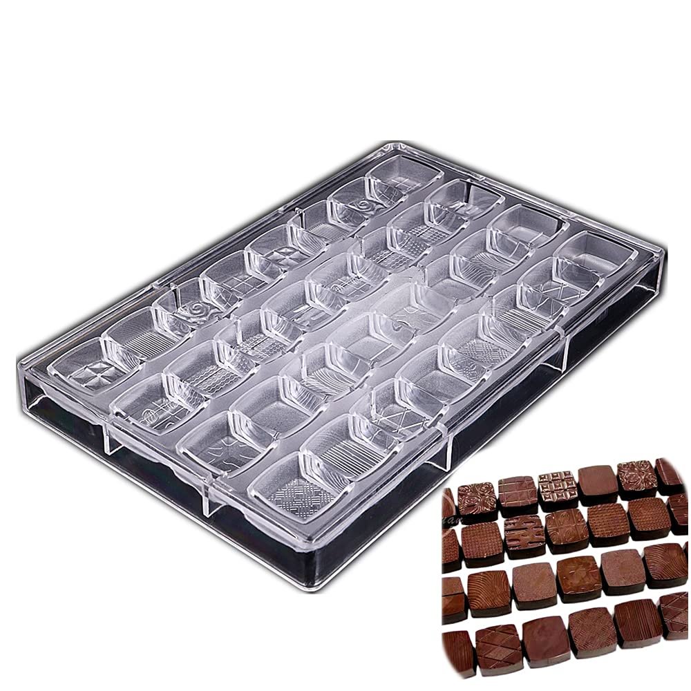32 cavities Convex Square Cube Shape with Pattern Polycarbonate Chocolate Mold Candy Mould Fondant Mousse Ice Molds DIY Bakery