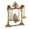 AONA Brass Ganesha on a Swing with Two Parrot Holding with Oil Diya Brass Chain Height 9 Inches view 2