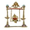 AONA Brass Ganesha on a Swing with Two Parrot Holding with Oil Diya Brass Chain Height 9 Inches view 3