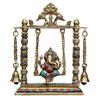AONA Brass Ganesha on a Swing with Two Bell Holding Chain Statue (10.2 Inches X 8.6 Inches X 3.0 Inches, Golden) view 2
