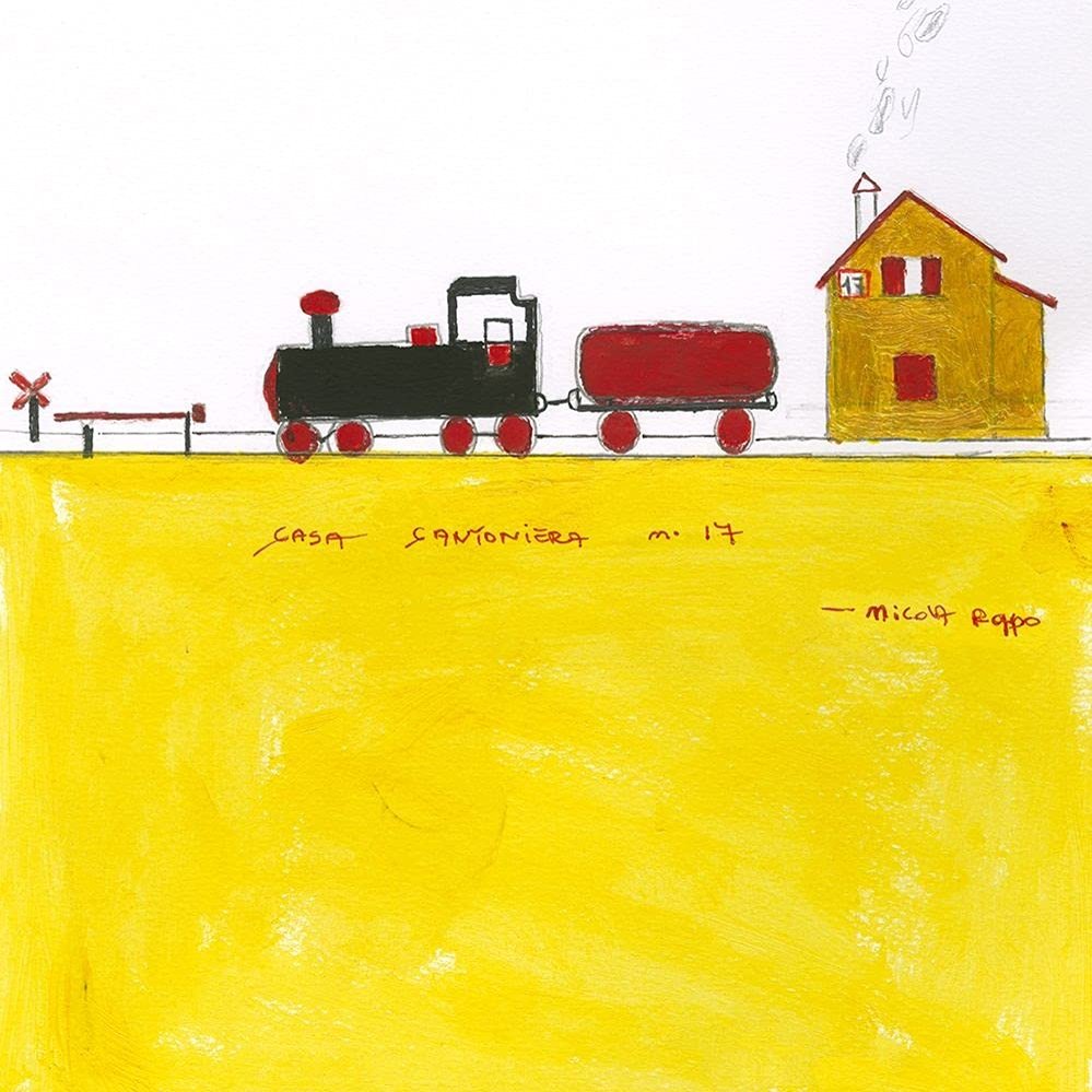ArtExpert Green And Red Rain And Roadhouse Square by Nicola Roppo - 16x16 Art Print Poster