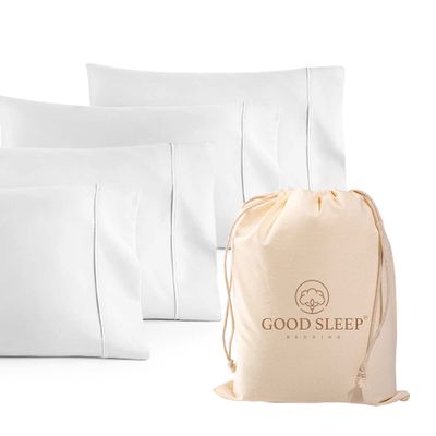 1000 TC White King Pillowcases Set of 4 100% Egyptian Cotton Pillow Cases with Long Staple Cotton & Sateen Weave, Silky Soft Hotel - Like Bed Pillow Covers for Comfy Sleeping, Snug Fit