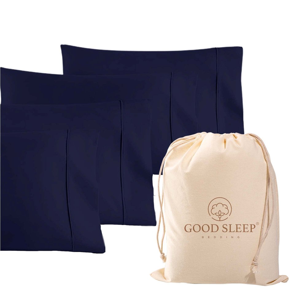 1000 TC Navy Blue King Pillowcases Set of 4 100% Egyptian Cotton Pillow Cases with Long Staple Cotton & Sateen Weave, Silky Soft Hotel - Like Bed Pillow Covers for Comfy Sleeping, Snug Fit