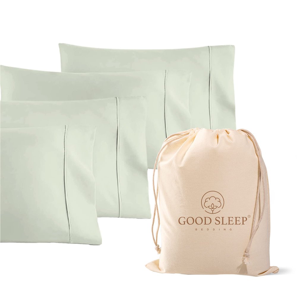 1000 TC Sage Standard Pillowcases Set of 4 100% Egyptian Cotton Pillow Cases with Long Staple Cotton & Sateen Weave, Silky Soft Hotel - Like Bed Pillow Covers for Comfy Sleeping, Snug Fit