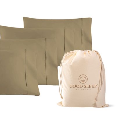 1000 TC Taupe Standard Pillowcases Set of 4 100% Egyptian Cotton Pillow Cases with Long Staple Cotton & Sateen Weave, Silky Soft Hotel - Like Bed Pillow Covers for Comfy Sleeping, Snug Fit