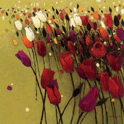 ArtExpert Tulip Drift Green by Shirley Novak - 16x16 Art Print Poster