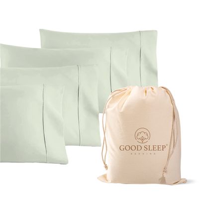 1000 TC Sage King Pillowcases Set of 4 100% Egyptian Cotton Pillow Cases with Long Staple Cotton & Sateen Weave, Silky Soft Hotel - Like Bed Pillow Covers for Comfy Sleeping, Snug Fit