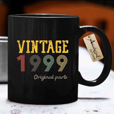22th Birthday Mug - 1999 Vintage Original Parts Novelty Coffee Mug Tea Cup - 22 YO Funny Birthday Present For Him Grandpa Dad Brother Husband Friend Coworkers (Black, 11 OZ)