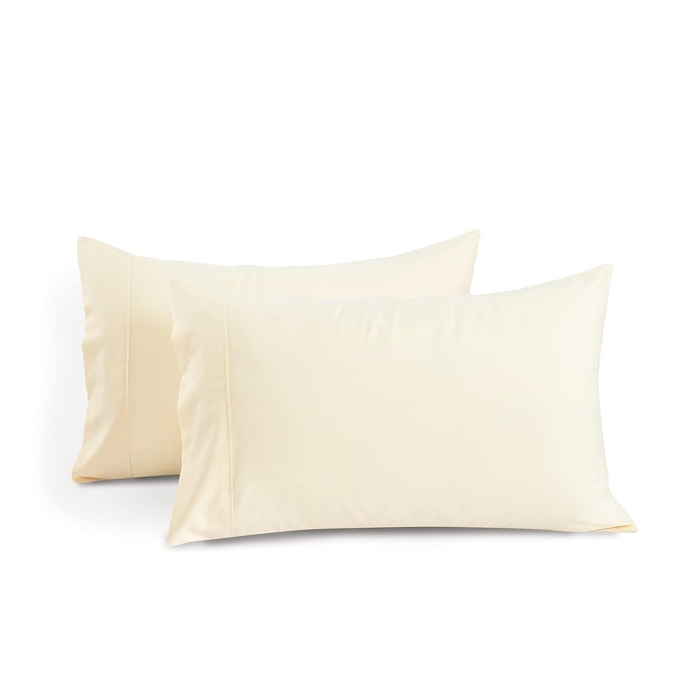 1000 TC Ivory Standard Pillowcases Set of 2 100% Egyptian Cotton Pillow Cases with Long Staple Cotton & Sateen Weave, Silky Soft Hotel - Like Bed Pillow Covers for Comfy Sleeping, Snug Fit