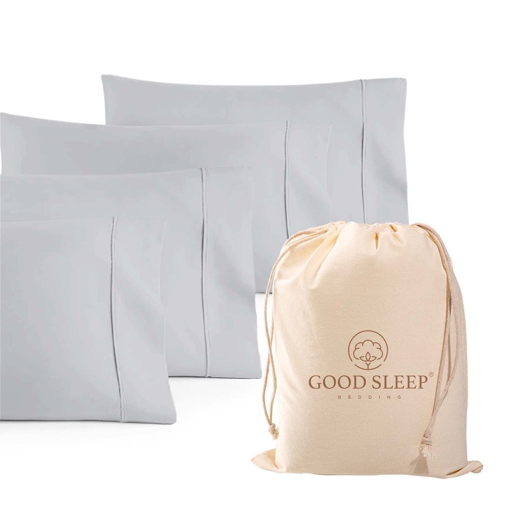 1000 TC Light Gray Standard Pillowcases Set of 4 100% Egyptian Cotton Pillow Cases with Long Staple Cotton & Sateen Weave, Silky Soft Hotel - Like Bed Pillow Covers for Comfy Sleeping, Snug Fit