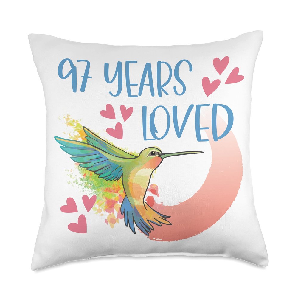 97 Year old birthday years loved for woman hummingbird Throw Pillow
