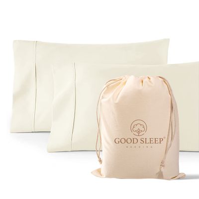 1000 TC Ivory King Pillowcases Set of 2 100% Egyptian Cotton Pillow Cases with Long Staple Cotton & Sateen Weave, Silky Soft Hotel - Like Bed Pillow Covers for Comfy Sleeping, Snug Fit