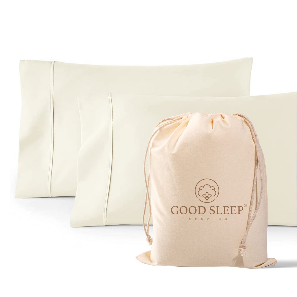 1000 TC Ivory King Pillowcases Set of 2 100% Egyptian Cotton Pillow Cases with Long Staple Cotton & Sateen Weave, Silky Soft Hotel - Like Bed Pillow Covers for Comfy Sleeping, Snug Fit