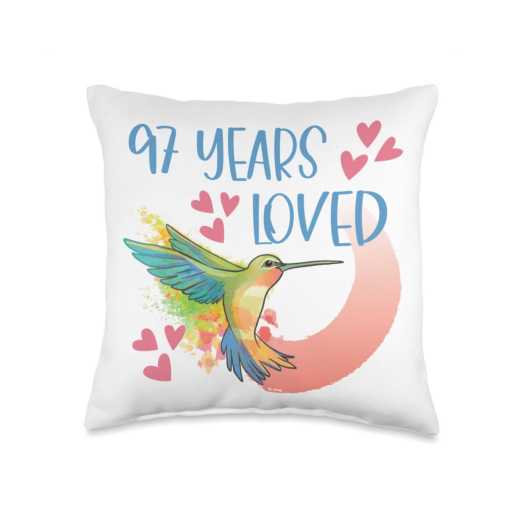 97 Year old birthday years loved for woman hummingbird Throw Pillow