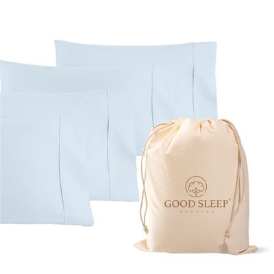 1000 TC Light Blue Standard Pillowcases Set of 4 100% Egyptian Cotton Pillow Cases with Long Staple Cotton & Sateen Weave, Silky Soft Hotel - Like Bed Pillow Covers for Comfy Sleeping, Snug Fit