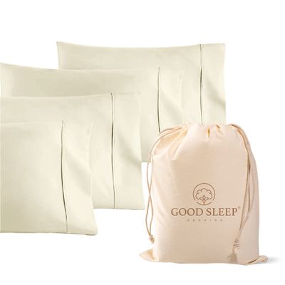 1000 TC Ivory King Pillowcases Set of 4 100% Egyptian Cotton Pillow Cases with Long Staple Cotton & Sateen Weave, Silky Soft Hotel - Like Bed Pillow Covers for Comfy Sleeping, Snug Fit