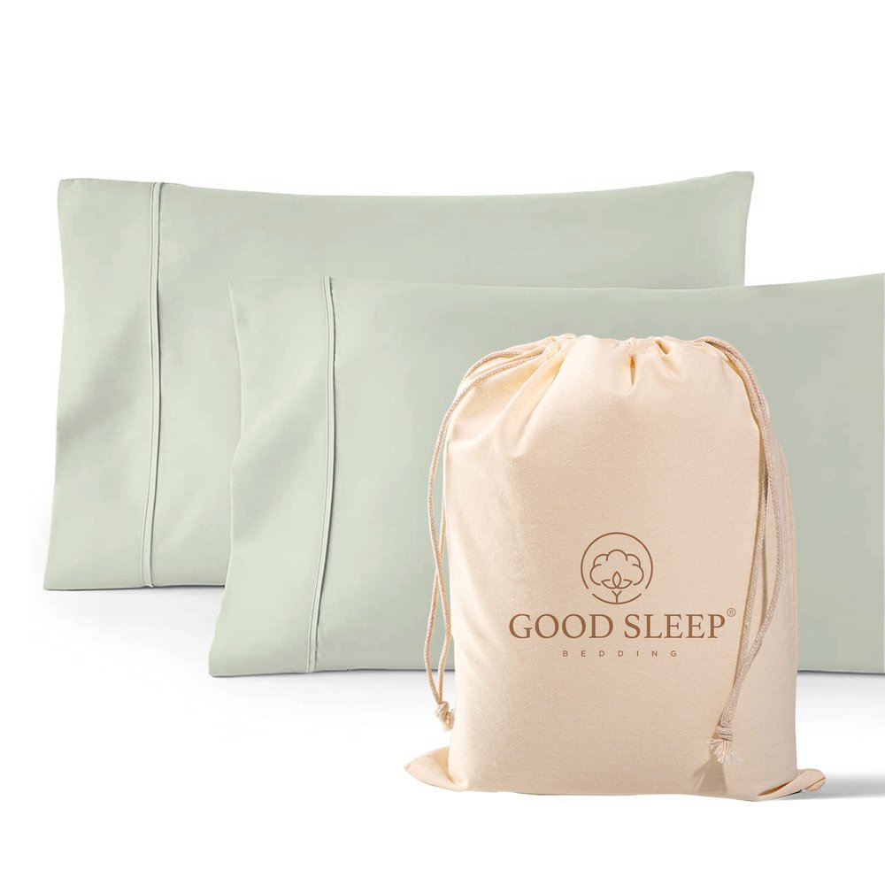 1000 TC Sage King Pillowcases Set of 2 100% Egyptian Cotton Pillow Cases with Long Staple Cotton & Sateen Weave, Silky Soft Hotel - Like Bed Pillow Covers for Comfy Sleeping, Snug Fit