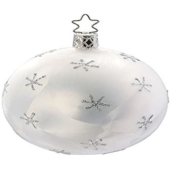 Inge-Glas Ball Polar Star 8cm Silver and White 20517T008 German Glass Christmas Ornament