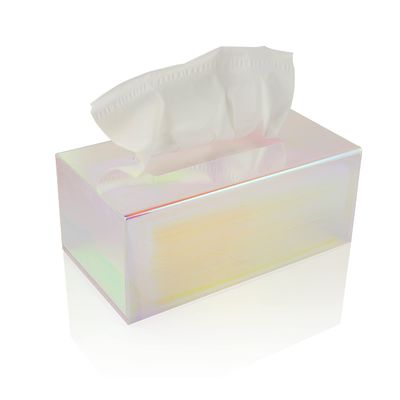 Acrylic Tissue Box Holder, Clear Dispenser for Facial Tissues, Napkins, and Dryer Sheets. Perfect for Bathrooms, Desks, Countertops, Vanities, Bedrooms, and Nightstands (Rectangle, Iridescent)