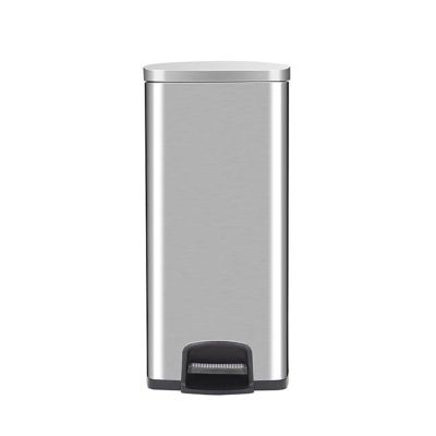 30L/8 Gallon Medium Garbage Can Duty Hands-Free Stainless Steel Trash Can, Commercial/Kitchen Step Waste Bin with Inner Plastic Bucket Rectangle Silver