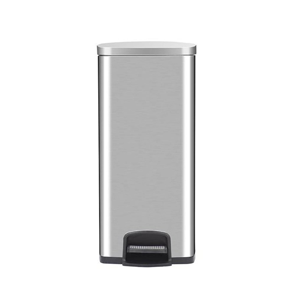 30L/8 Gallon Medium Garbage Can Duty Hands-Free Stainless Steel Trash Can, Commercial/Kitchen Step Waste Bin with Inner Plastic Bucket Rectangle Silver