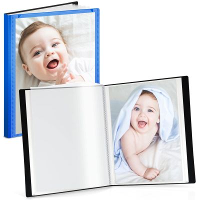 CRANBURY Small Photo Album 5x7 (Blue), 2-Pack Plastic Photo Book, 24 Pockets Show 48 Pictures, Mini Picture Binder with Customizable Album Cover, 5 x 7 Clear Sleeves
